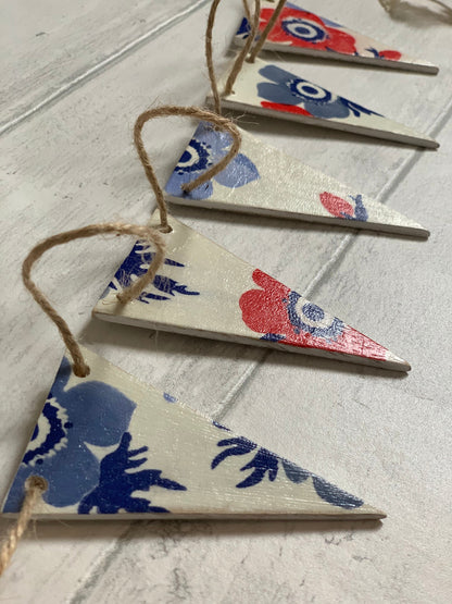 Handmade Wooden Triangle Bunting Decoupaged in Emma Bridgewater Designs. 5, 10 or 20 Flags