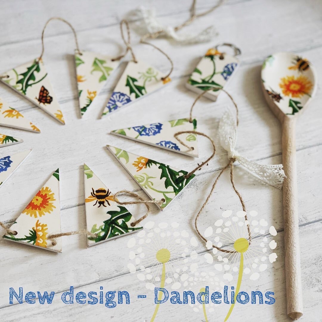 Handmade Wooden Triangle Bunting Decoupaged in Emma Bridgewater Designs. 5, 10 or 20 Flags