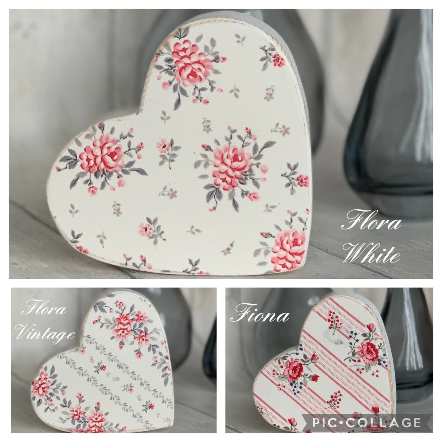Pretty Floral Wooden Heart Bunting Greengate Decoupaged