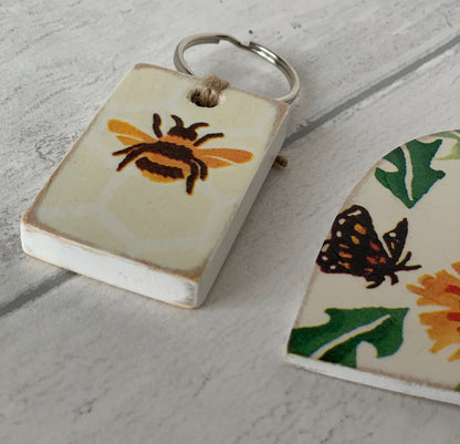 Dandelion and Bee Emma Bridgewater Design Wooden Key Fob and Hanging Heart Gift Set