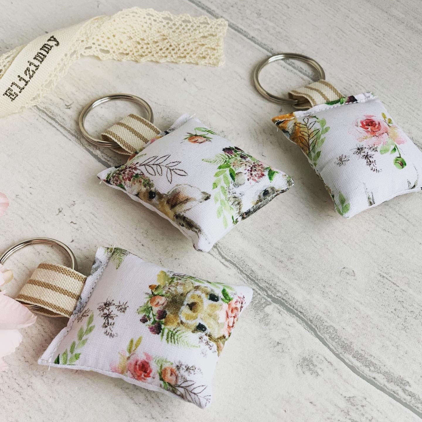 Cute Woodland Animal Handmade Fabric Key Rings