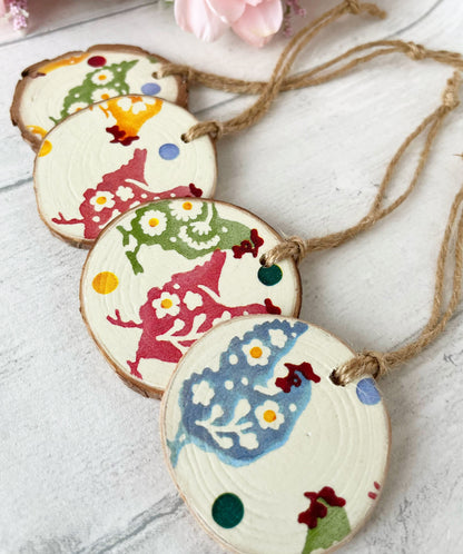 Rustic Wood Slice Easter Decorations Set of 4 Emma Bridgewater Spring Chicken Design