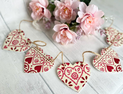 Handmade Emma Bridgewater Red Sampler Wooden Heart Bunting Garland