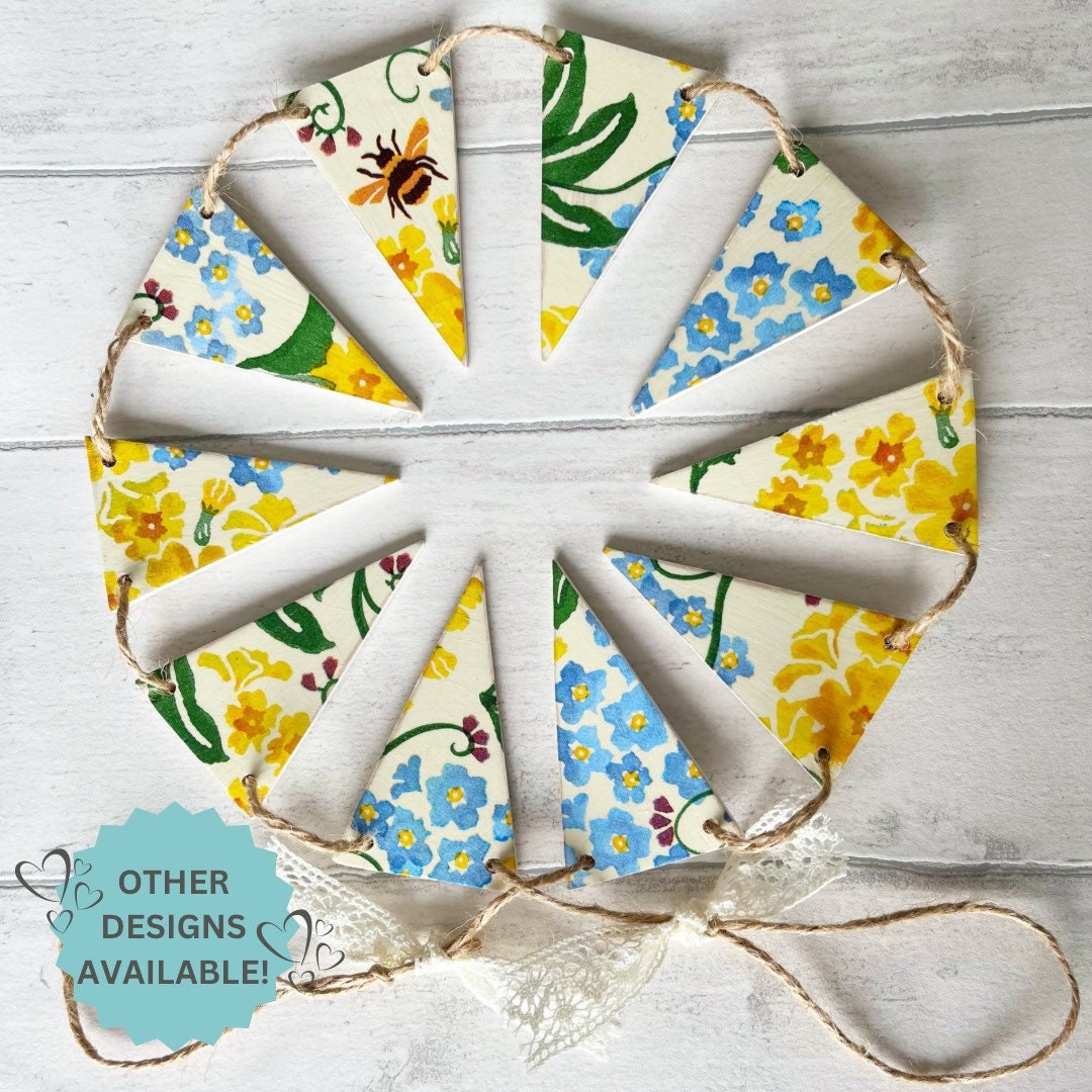 Handmade Wooden Triangle Bunting Decoupaged in Emma Bridgewater Designs. 5, 10 or 20 Flags