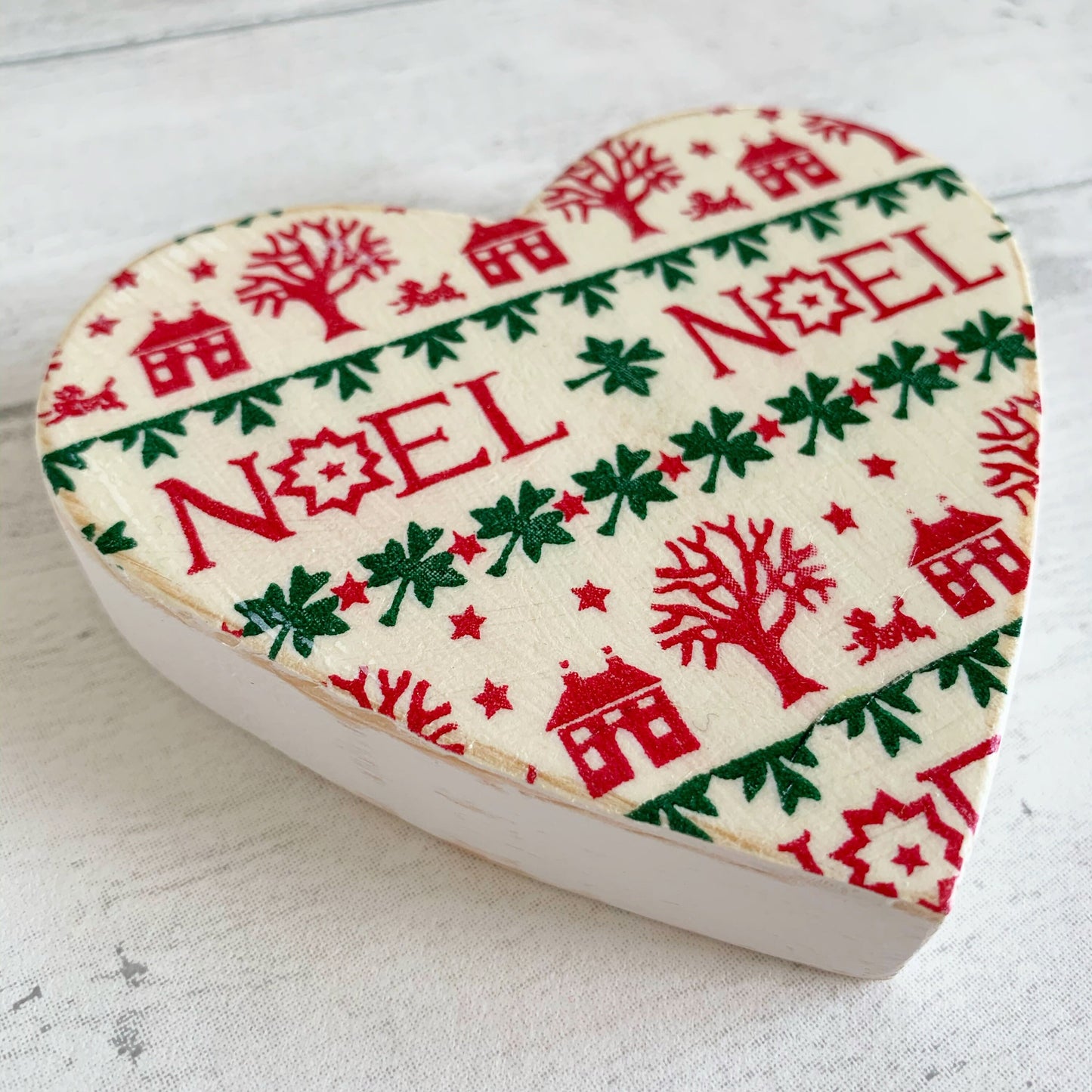 Christmas Handmade Wooden Hanging Heart Decoration Decoupaged With Emma Bridgewater Christmas Napkins