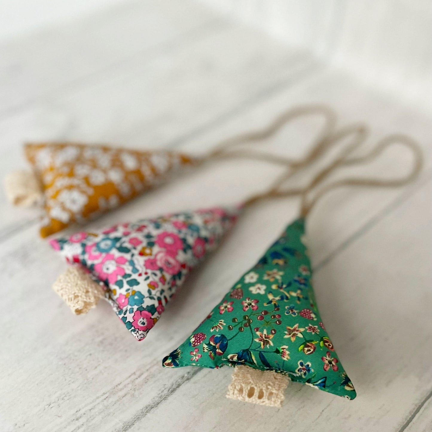 Liberty of London Tana Lawn Floral Fabric Christmas Trees Hanging Decorations Set of 3