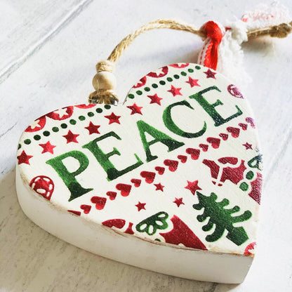 Christmas Handmade Wooden Hanging Heart Decoration Decoupaged With Emma Bridgewater Christmas Napkins