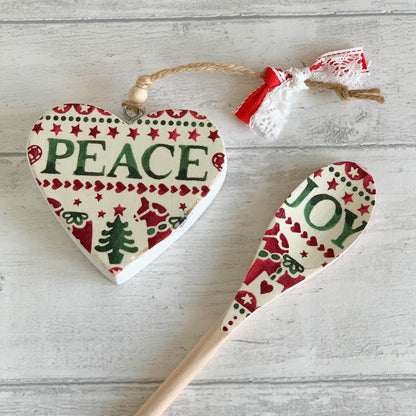 Christmas Handmade Wooden Hanging Heart Decoration Decoupaged With Emma Bridgewater Christmas Napkins