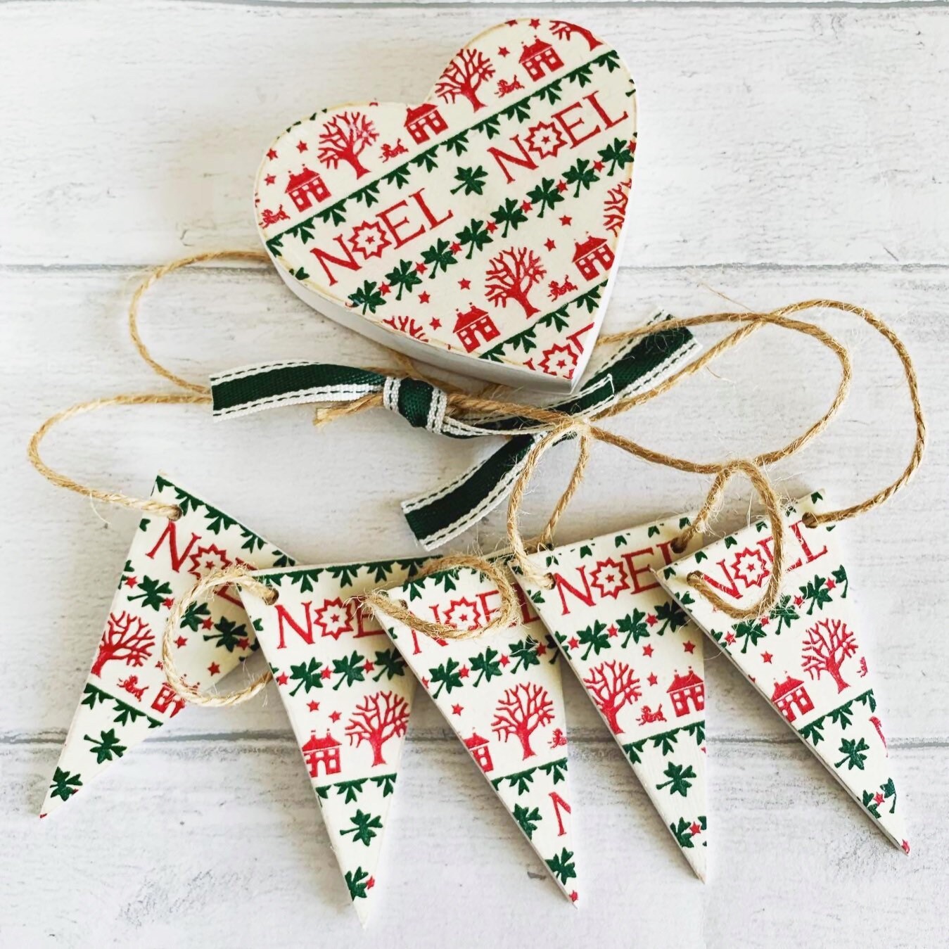 Christmas Handmade Wooden Hanging Heart Decoration Decoupaged With Emma Bridgewater Christmas Napkins