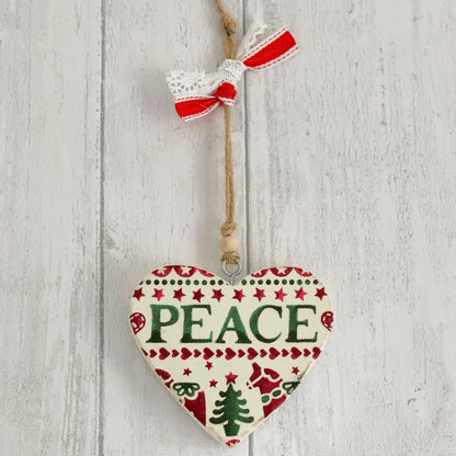 Christmas Handmade Wooden Hanging Heart Decoration Decoupaged With Emma Bridgewater Christmas Napkins