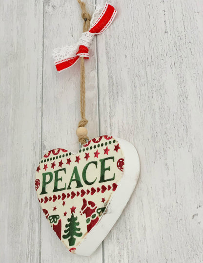 Christmas Handmade Wooden Hanging Heart Decoration Decoupaged With Emma Bridgewater Christmas Napkins