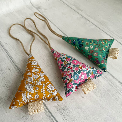 Liberty of London Tana Lawn Floral Fabric Christmas Trees Hanging Decorations Set of 3