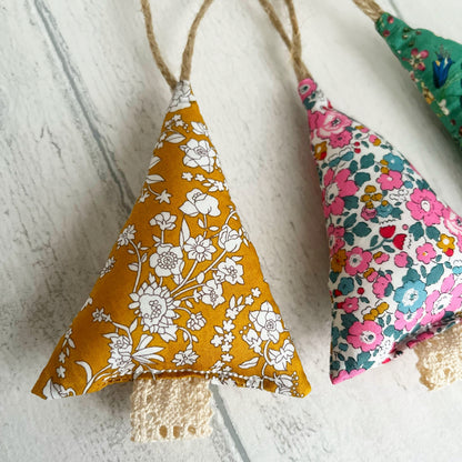 Liberty of London Tana Lawn Floral Fabric Christmas Trees Hanging Decorations Set of 3