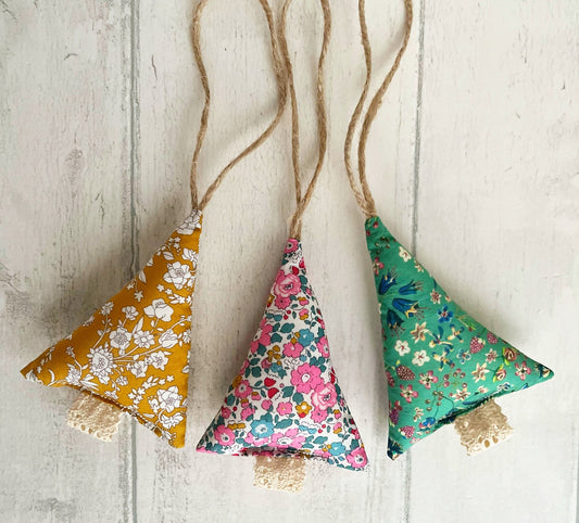 Liberty of London Tana Lawn Floral Fabric Christmas Trees Hanging Decorations Set of 3