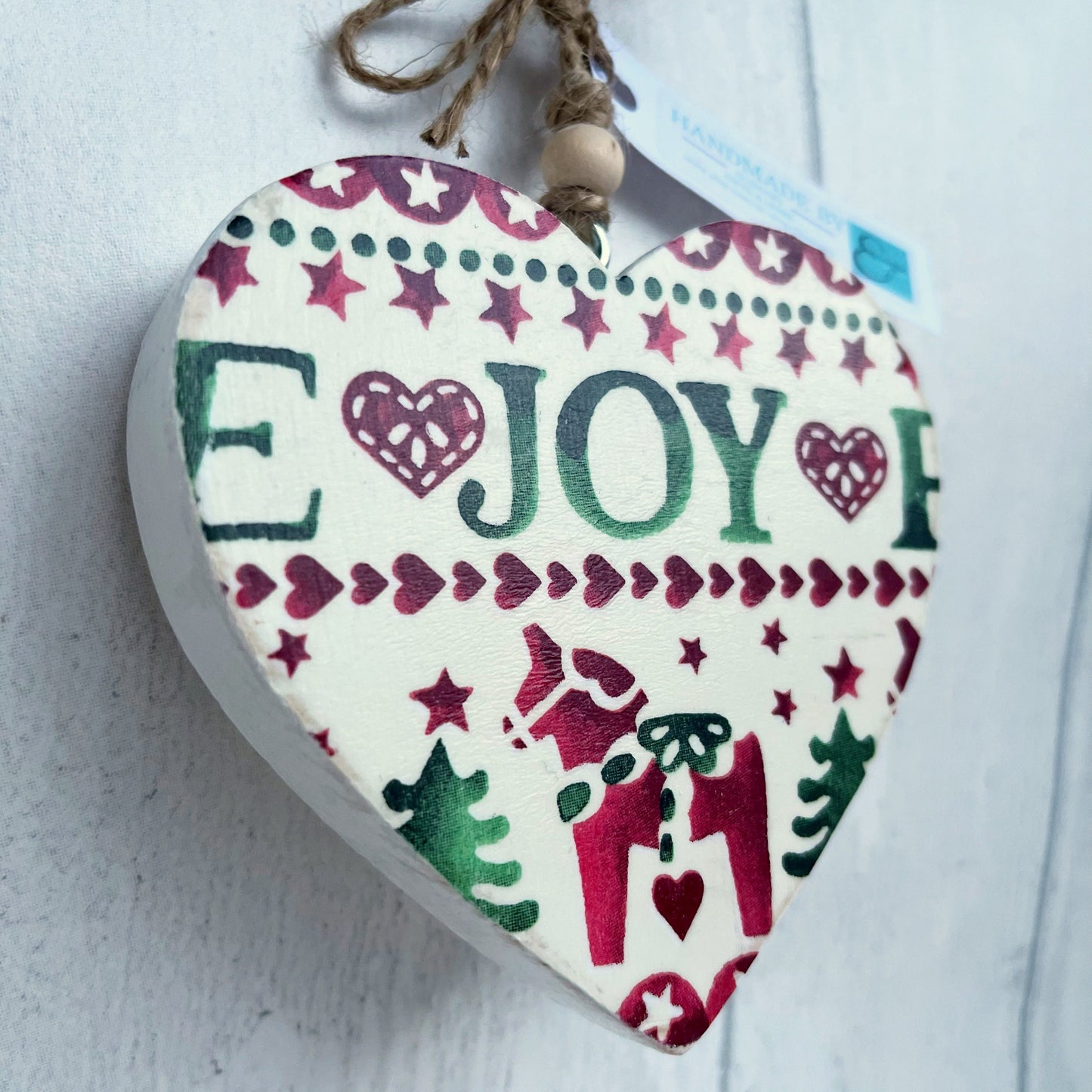 Christmas Handmade Wooden Hanging Heart Decoration Decoupaged With Emma Bridgewater Christmas Napkins