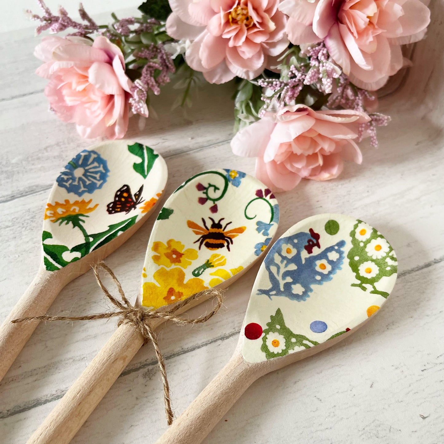 Set of 3 Spring Themed Decorative Wooden Spoons. Emma Bridgewater Spring Decor.