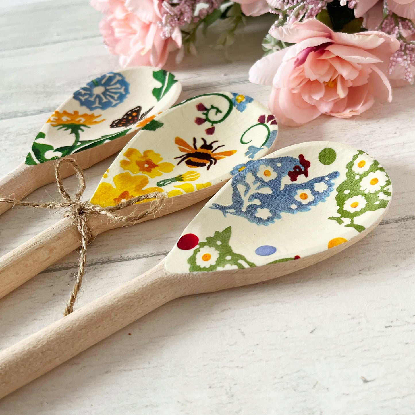 Set of 3 Spring Themed Decorative Wooden Spoons. Emma Bridgewater Spring Decor.
