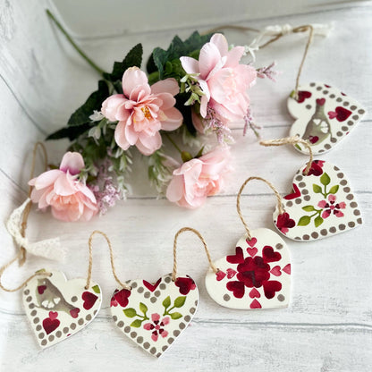 Valentines Themed Handmade Wooden Heart Bunting. Emma Bridgewater Love Birds Heart Garland