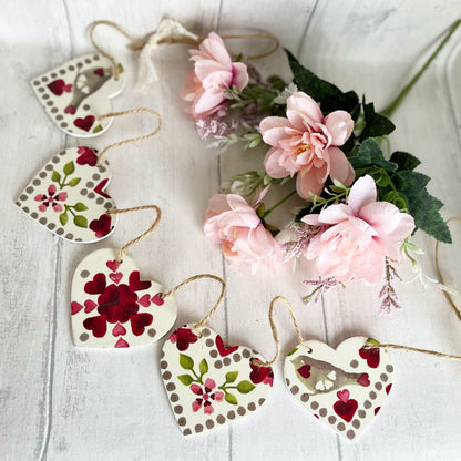 Valentines Themed Handmade Wooden Heart Bunting. Emma Bridgewater Love Birds Heart Garland