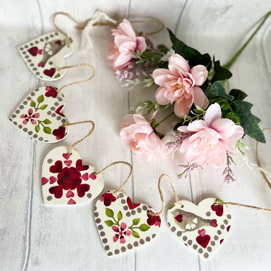 Valentines Themed Handmade Wooden Heart Bunting. Emma Bridgewater Love Birds Heart Garland