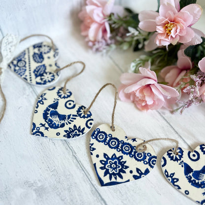 Emma Bridgewater Blue Hen Design Heart Bunting Garland