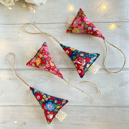 Christmas Tree Decorations Handmade in Liberty Betsy Star Fabric. Set of 2 or 4