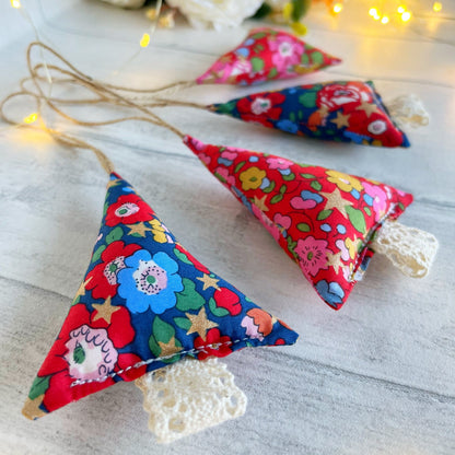 Christmas Tree Decorations Handmade in Liberty Betsy Star Fabric. Set of 2 or 4