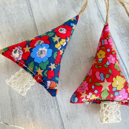 Christmas Tree Decorations Handmade in Liberty Betsy Star Fabric. Set of 2 or 4