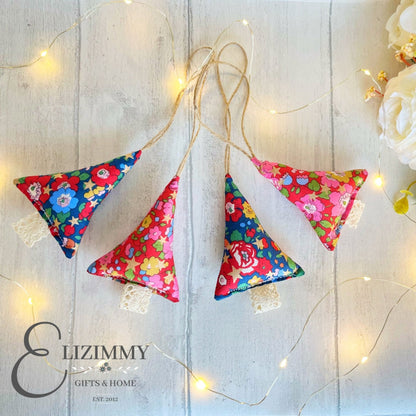 Christmas Tree Decorations Handmade in Liberty Betsy Star Fabric. Set of 2 or 4