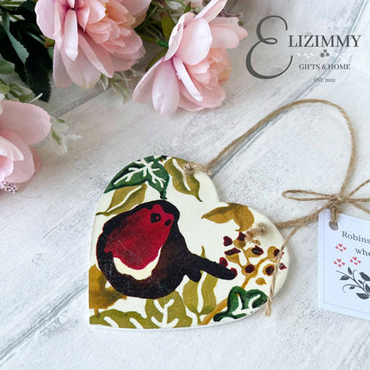 Robin Wooden Hanging Heart Gift With Sympathy Bereavement Memory Gift