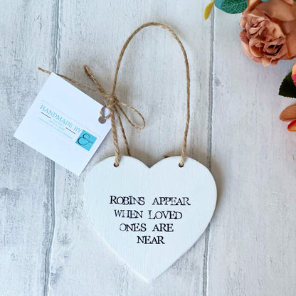 Robin Wooden Hanging Heart Gift With Sympathy Bereavement Memory Gift