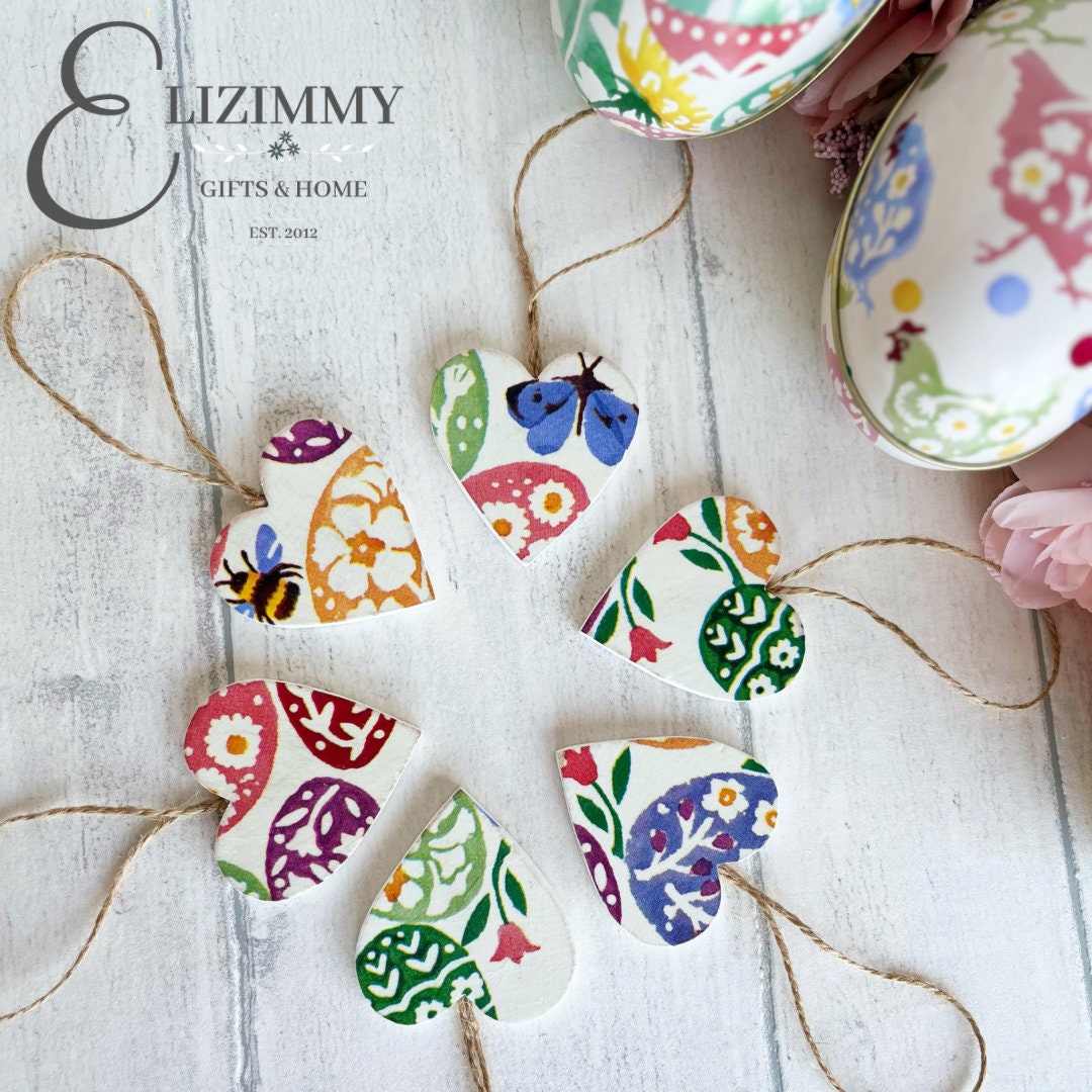 Small Heart Easter Tree Decorations Decoupaged in Emma Bridgewater Designs