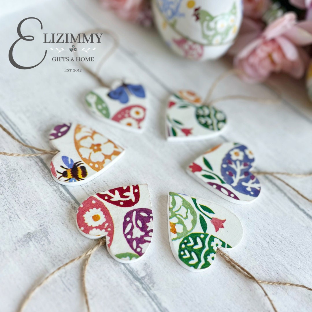 Small Heart Easter Tree Decorations Decoupaged in Emma Bridgewater Designs