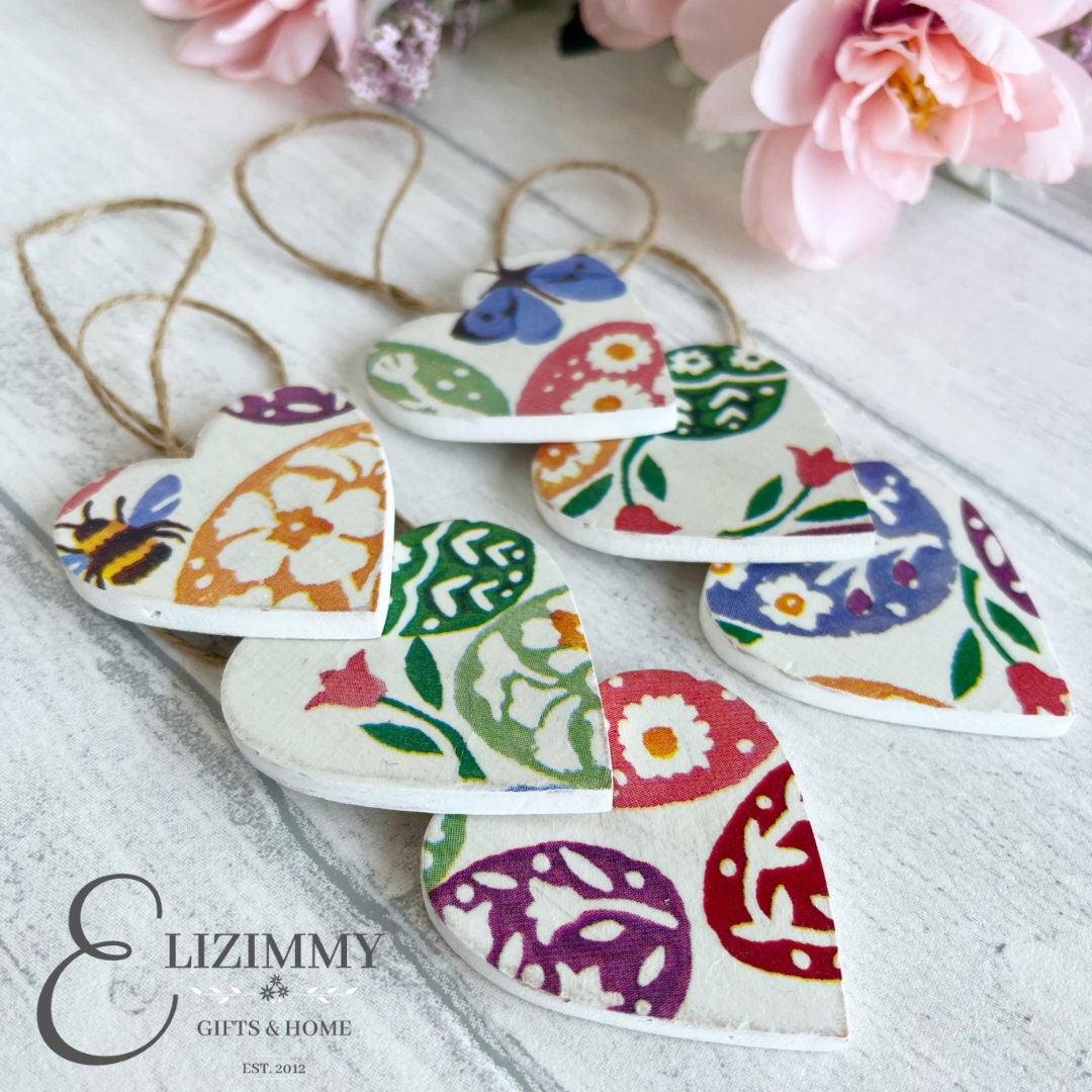 Small Heart Easter Tree Decorations Decoupaged in Emma Bridgewater Designs