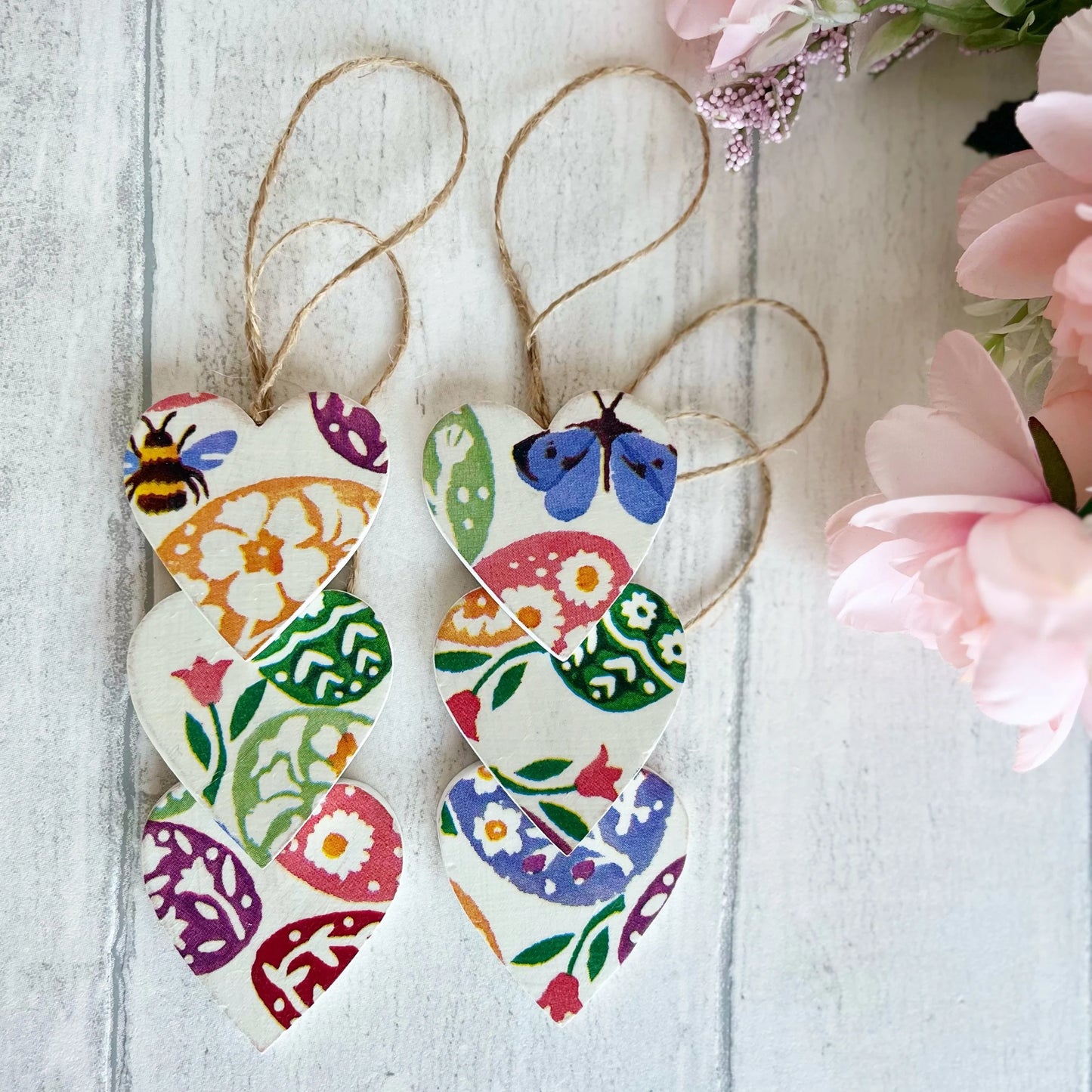 Small Heart Easter Tree Decorations Decoupaged in Emma Bridgewater Designs