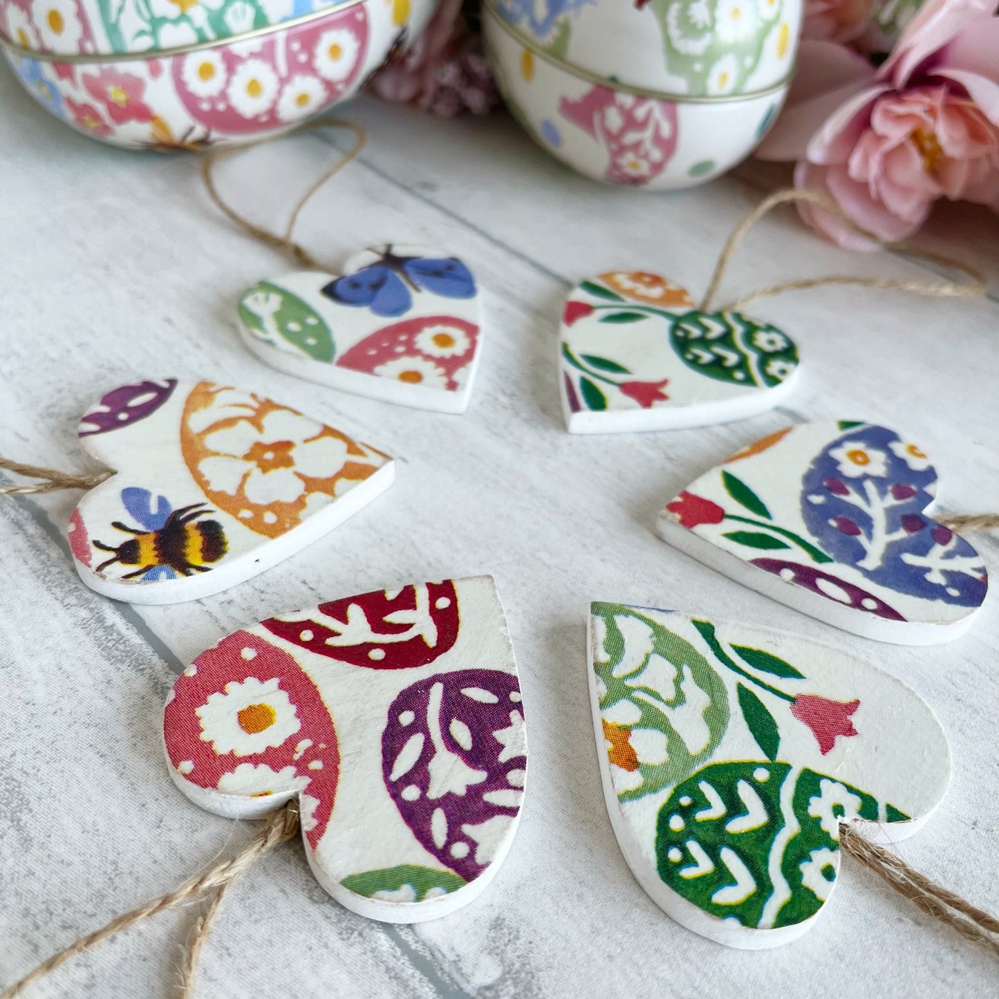 Small Heart Easter Tree Decorations Decoupaged in Emma Bridgewater Designs