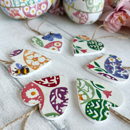 Small Heart Easter Tree Decorations Decoupaged in Emma Bridgewater Designs