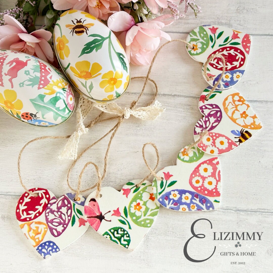 Easter Spring Themed Heart Bunting. Emma Bridgewater Easter Egg Hunt Design