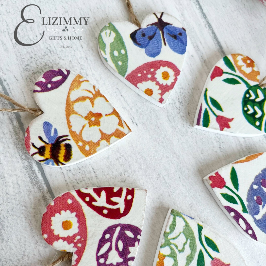 Small Heart Easter Tree Decorations Decoupaged in Emma Bridgewater Designs
