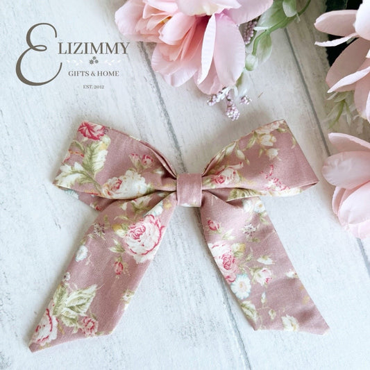 Large Hair Bow with Clip, Barrette or Band. Vintage Floral Hair Accessory for Long Hair. Oversized Large Hair Bow. Sailor Hair Bow
