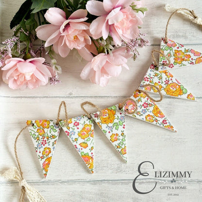 Liberty of London Wooden Bunting. Felicite Yellow Tana Lawn Fabric Decoupaged Bunting