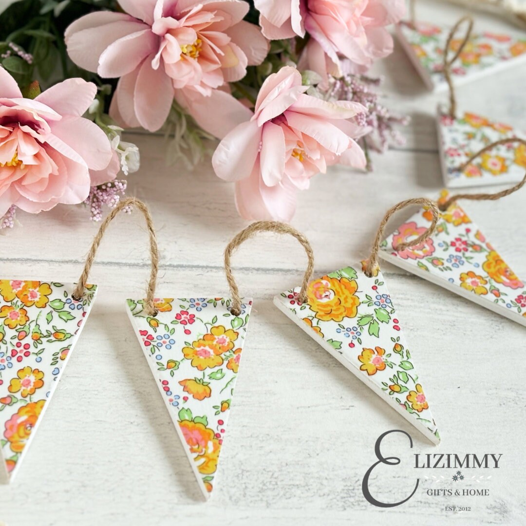 Liberty of London Wooden Bunting. Felicite Yellow Tana Lawn Fabric Decoupaged Bunting