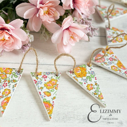 Liberty of London Wooden Bunting. Felicite Yellow Tana Lawn Fabric Decoupaged Bunting