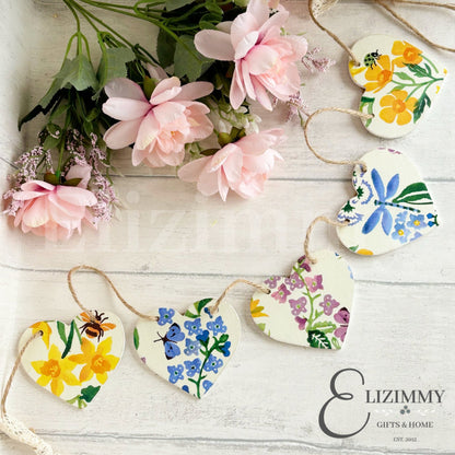 Handmade Wooden Floral Heart Bunting Garland Decoupaged in Emma Bridgewater Wildflowers