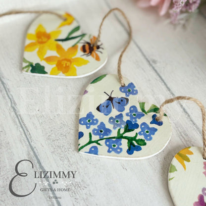 Handmade Wooden Floral Heart Bunting Garland Decoupaged in Emma Bridgewater Wildflowers