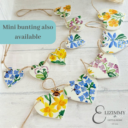 Handmade Wooden Floral Heart Bunting Garland Decoupaged in Emma Bridgewater Wildflowers