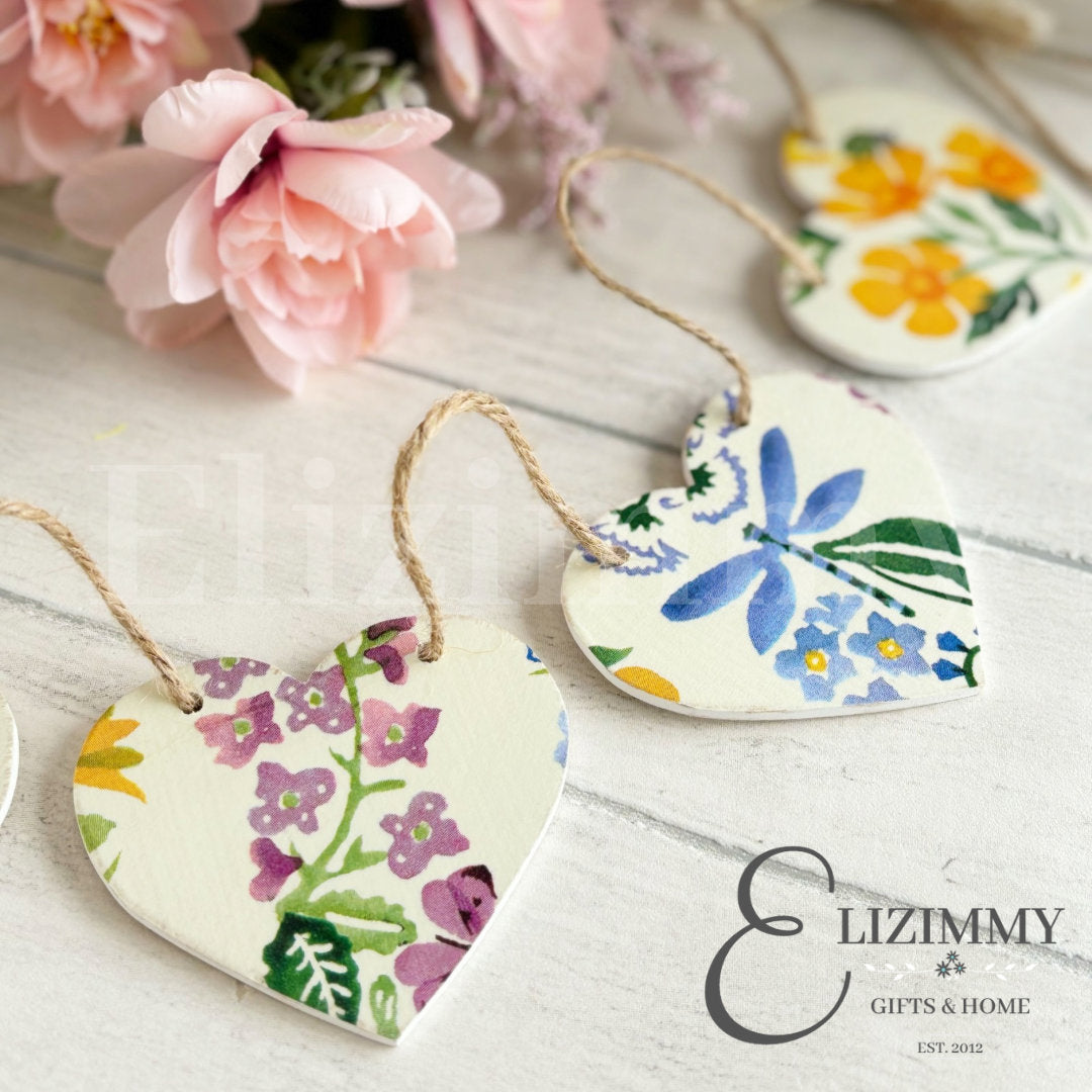 Handmade Wooden Floral Heart Bunting Garland Decoupaged in Emma Bridgewater Wildflowers