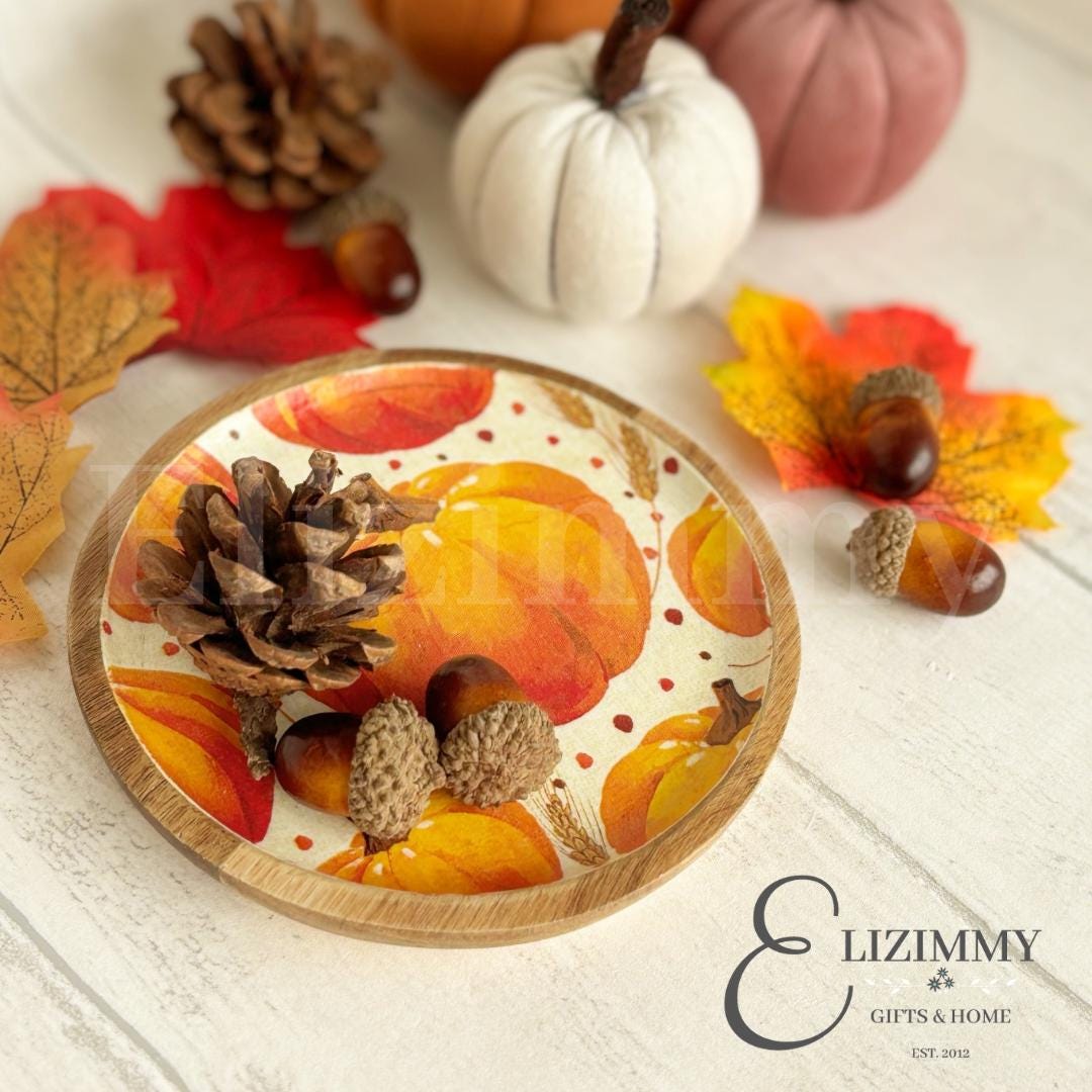 Autumn Fall Halloween Pumpkin Wooden Trinket Jewellery Dish