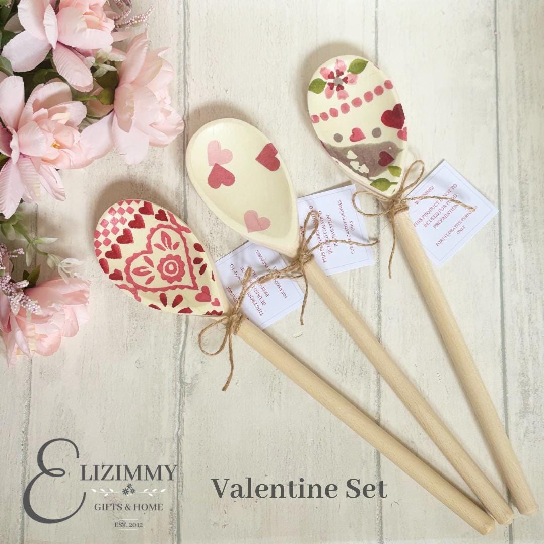 Valentines Day Themed Set of Decorative Wooden Spoons. Emma Bridgewater Designs