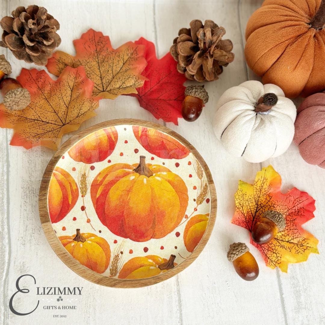 Autumn Fall Halloween Pumpkin Wooden Trinket Jewellery Dish